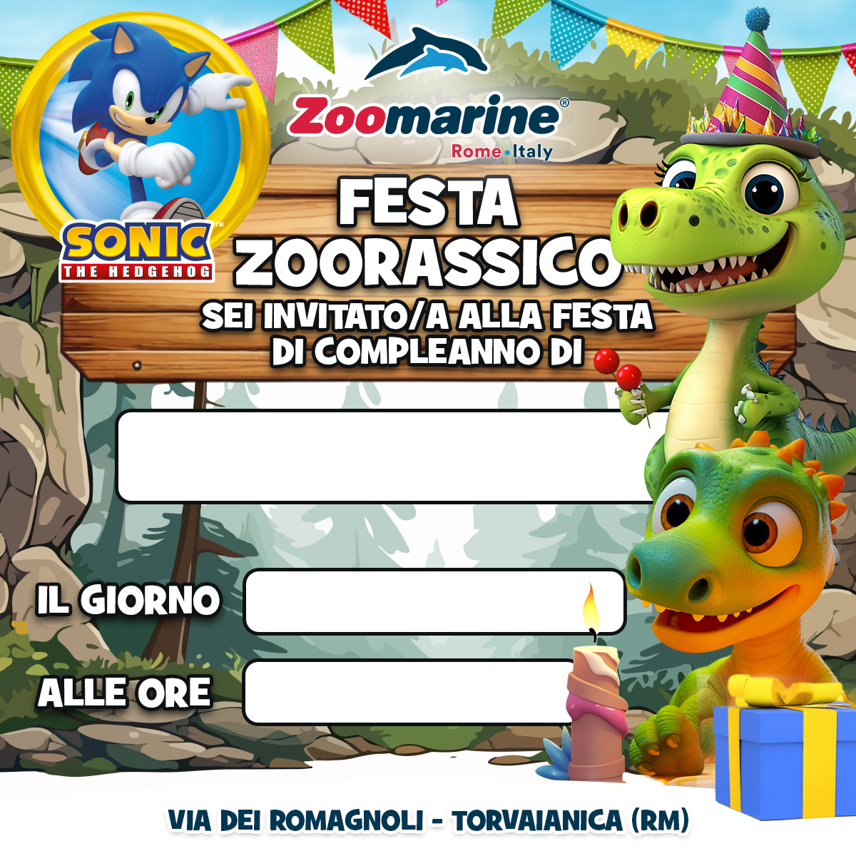 invito alla Festa di compleanno a tema Zoorassico